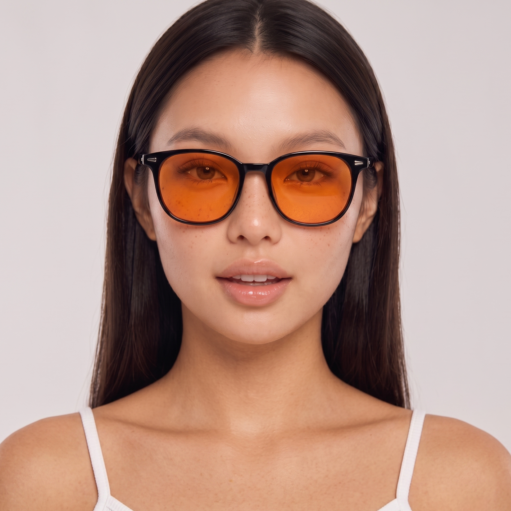 Dusk Aura blue light blocking glasses in glossy black, evening filter — product view 4