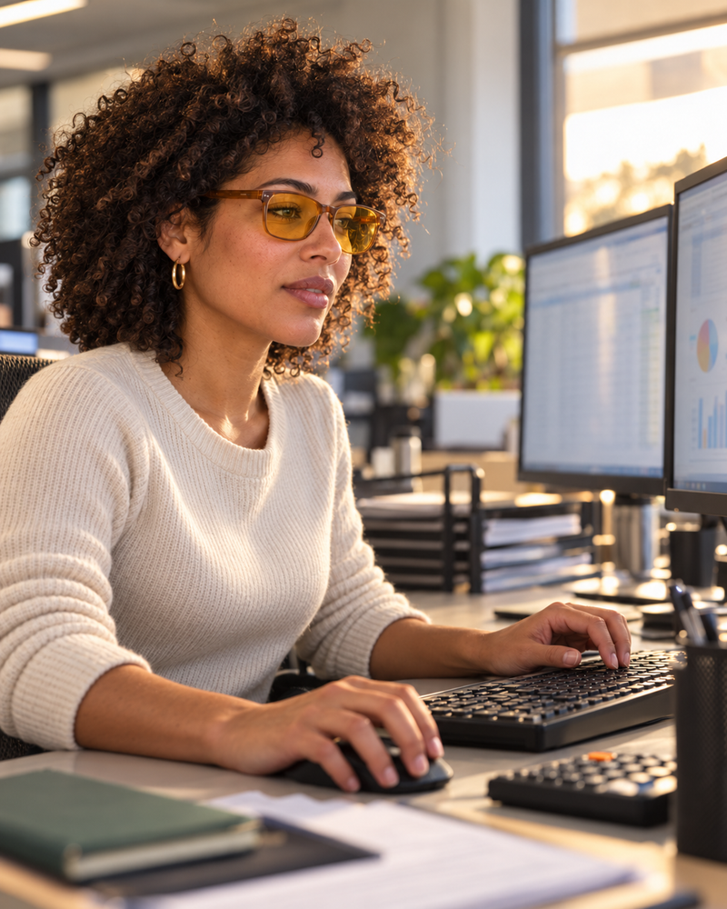 At your desk. DayLight glasses.